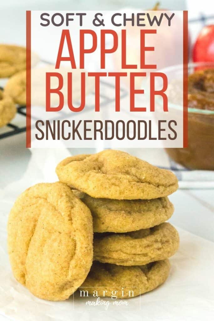 stack of apple butter snickerdoodles on a piece of parchment paper