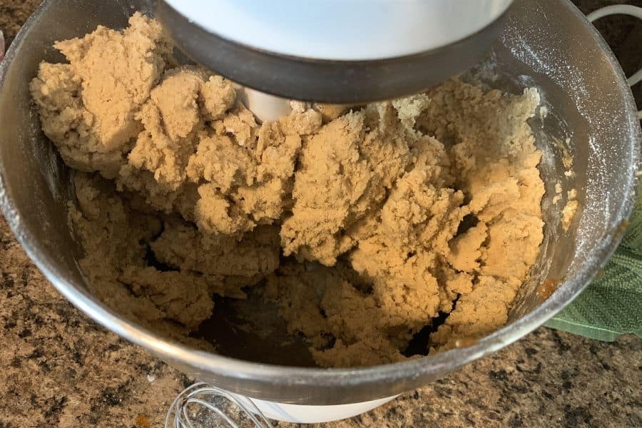 mixing bowl of cookie dough for apple butter snickerdoodles