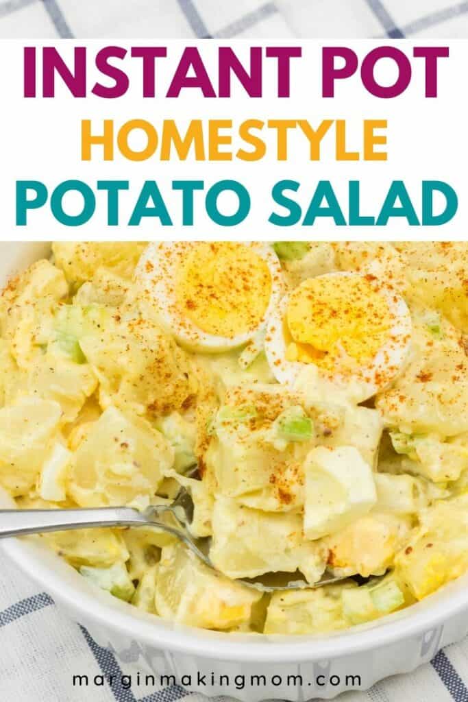 white serving dish of Instant Pot potato salad