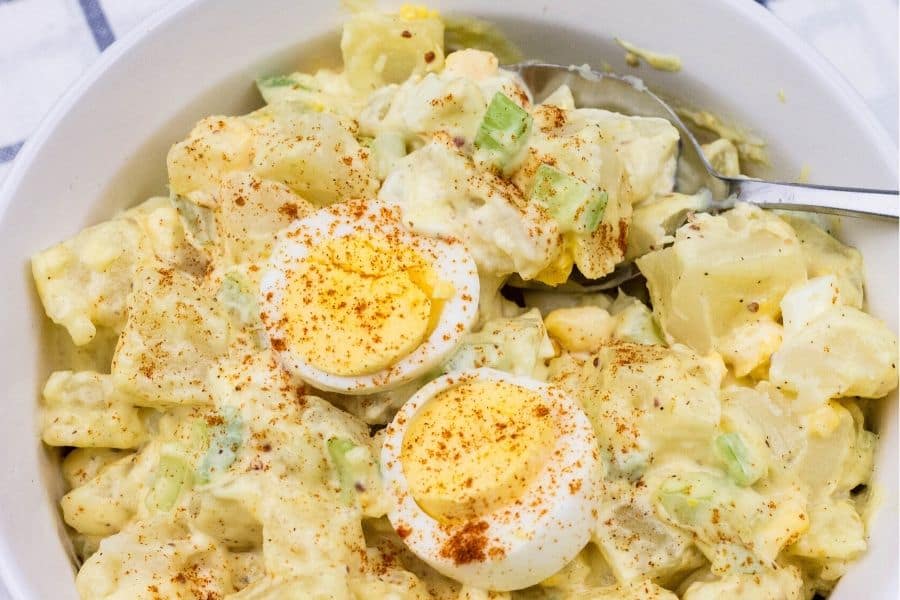 serving dish of potato salad