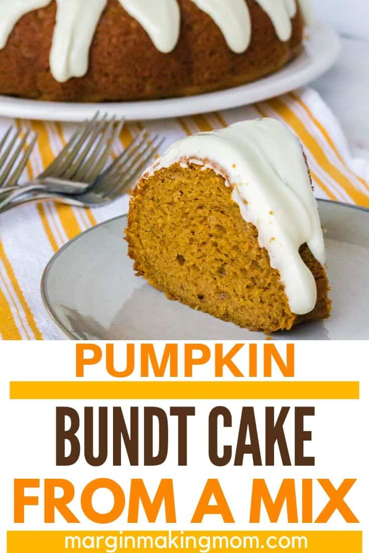 slice of pumpkin spice bundt cake on an ivory plate