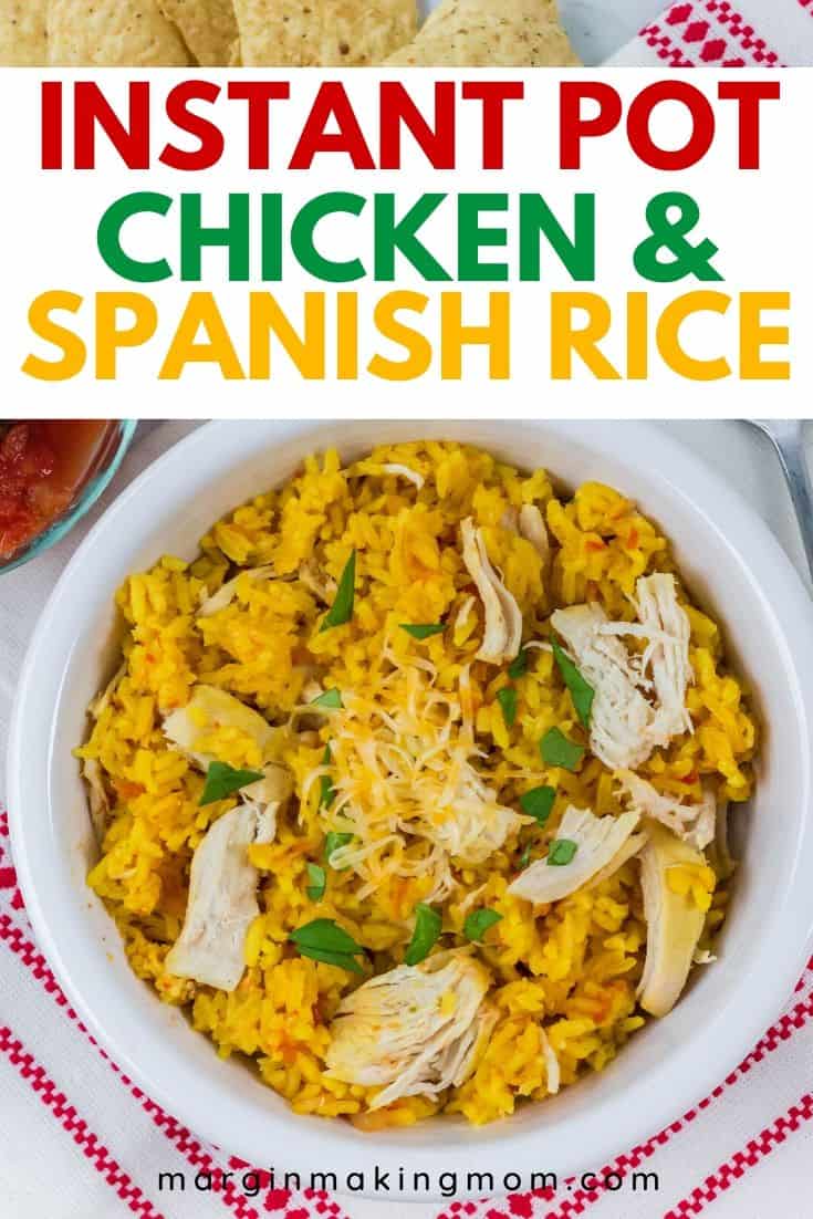 white bowl filled with arroz con pollo that was cooked in the Instant Pot