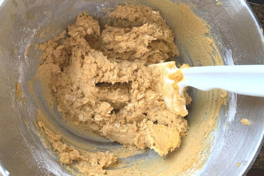 pumpkin oatmeal cookie batter in a bowl