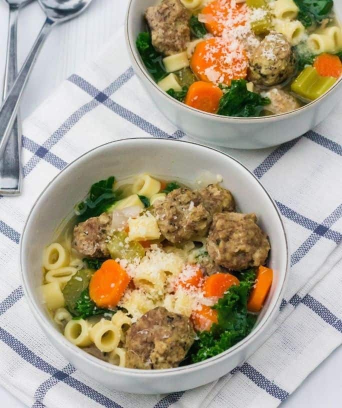 two bowls of Instant Pot Italian wedding soup