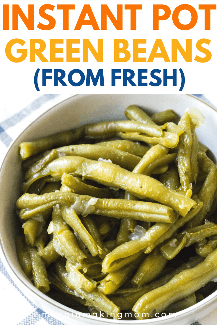 white bowl filled with Instant Pot green beans that were cooked from fresh