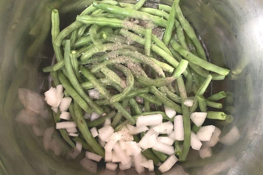 Instant Pot pressure cooker fresh green beans ready to be cooked