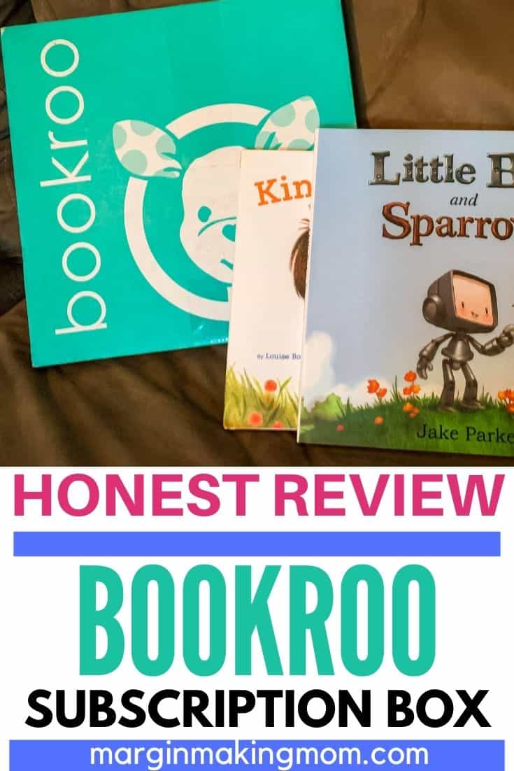 a Bookroo subscription box with two books in front of it