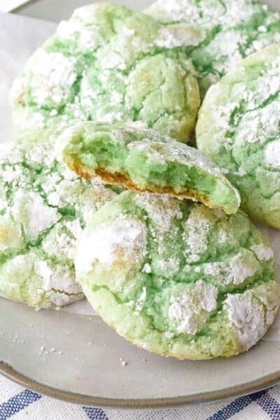 plate filled with pistachio crinkle cookies