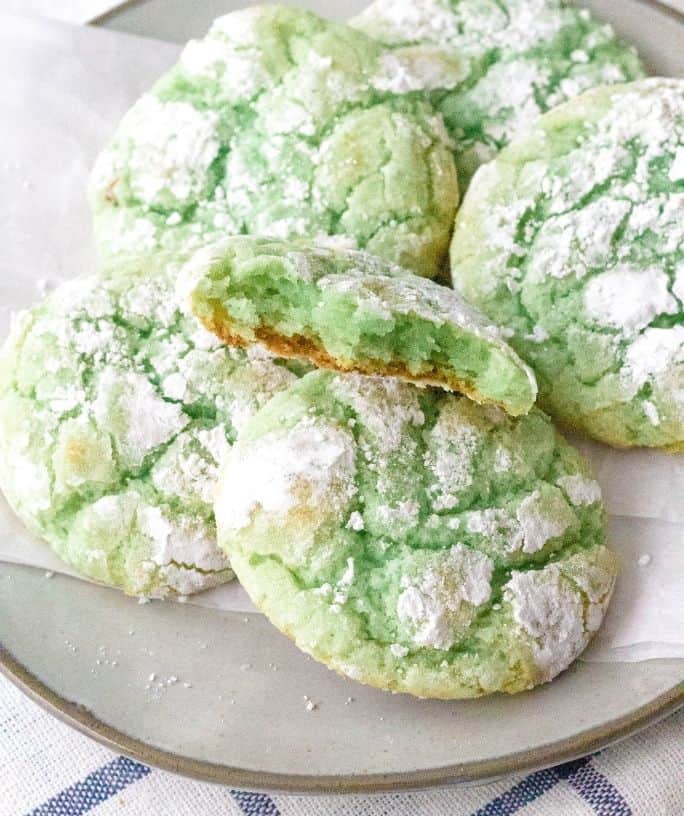 plate filled with pistachio crinkle cookies