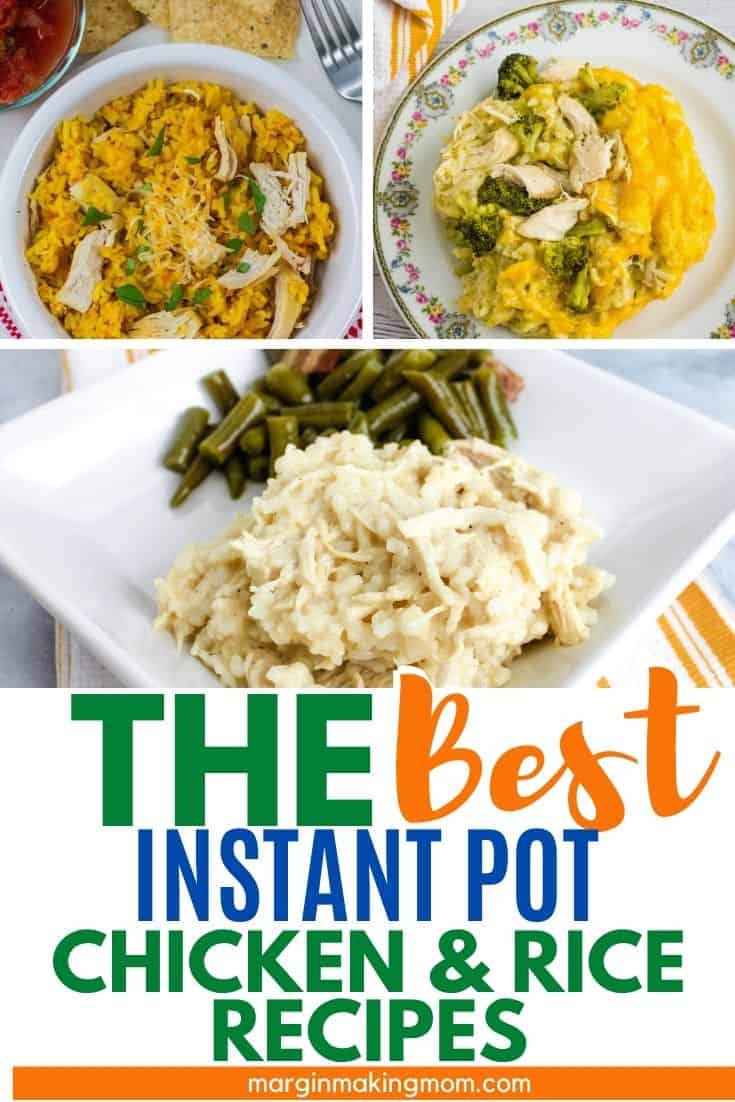 collage image of different Instant Pot chicken and rice recipes