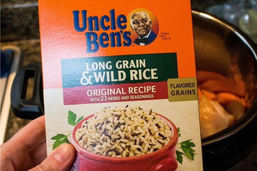 Box of Uncle Ben's wild rice used in Instant Pot chicken and wild rice soup