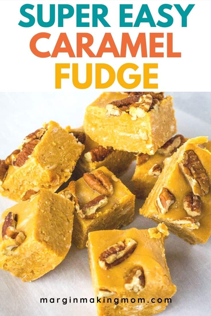 squares of caramel fudge topped with pecans