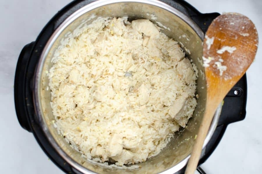 cooked chicken and rice in the Instant Pot, to be used in making chicken fried rice