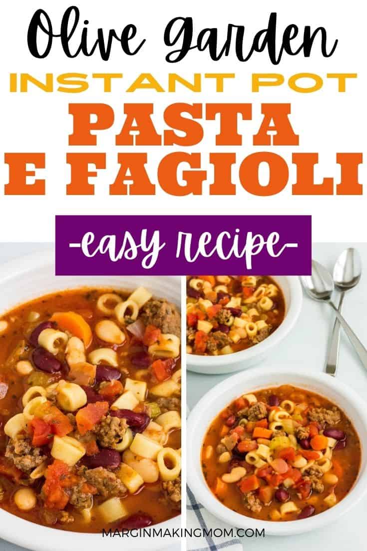 white bowls filled with pressure cooker pasta e fagioli soup