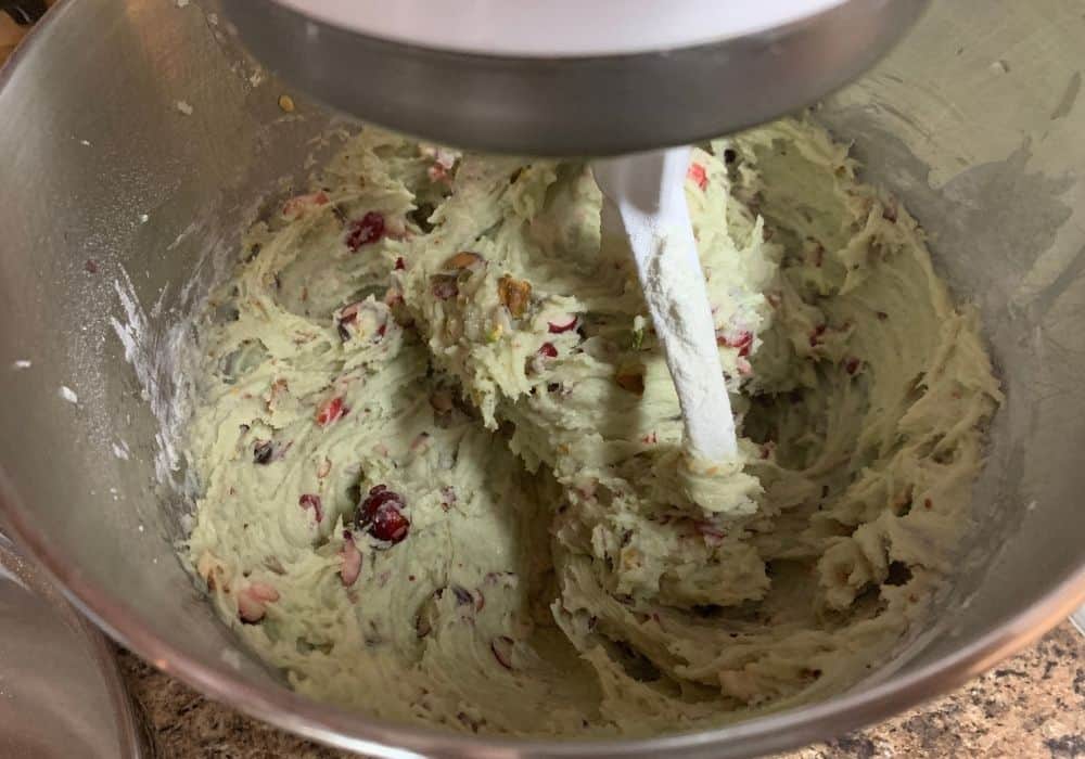 finished batter for homemade pistachio cranberry bread