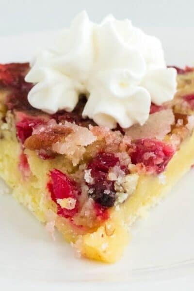 slice of Instant Pot Nantucket cranberry pie on a white plate