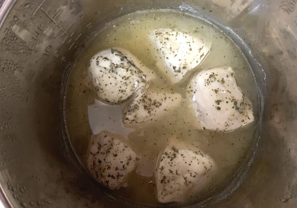 cooked chicken breast pieces for ranch chicken in the Instant Pot