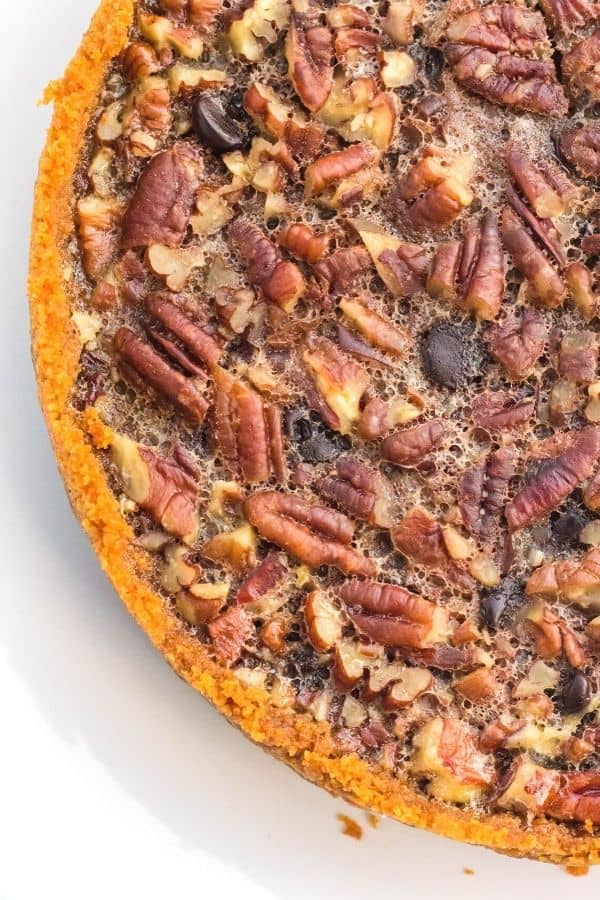 top view of the Instant Pot pecan pie with chocolate chips