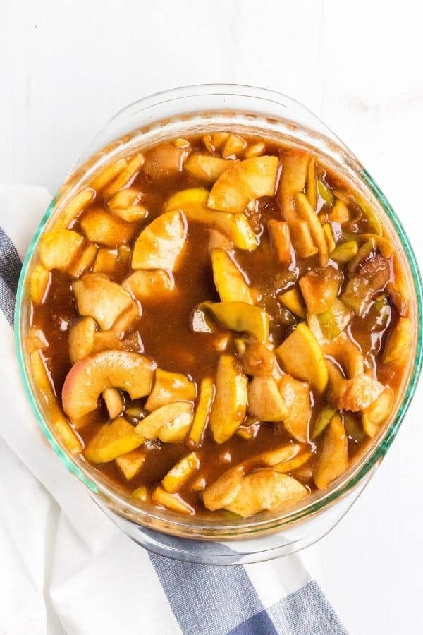 A serving bowl filled with Instant Pot cinnamon fried apples.