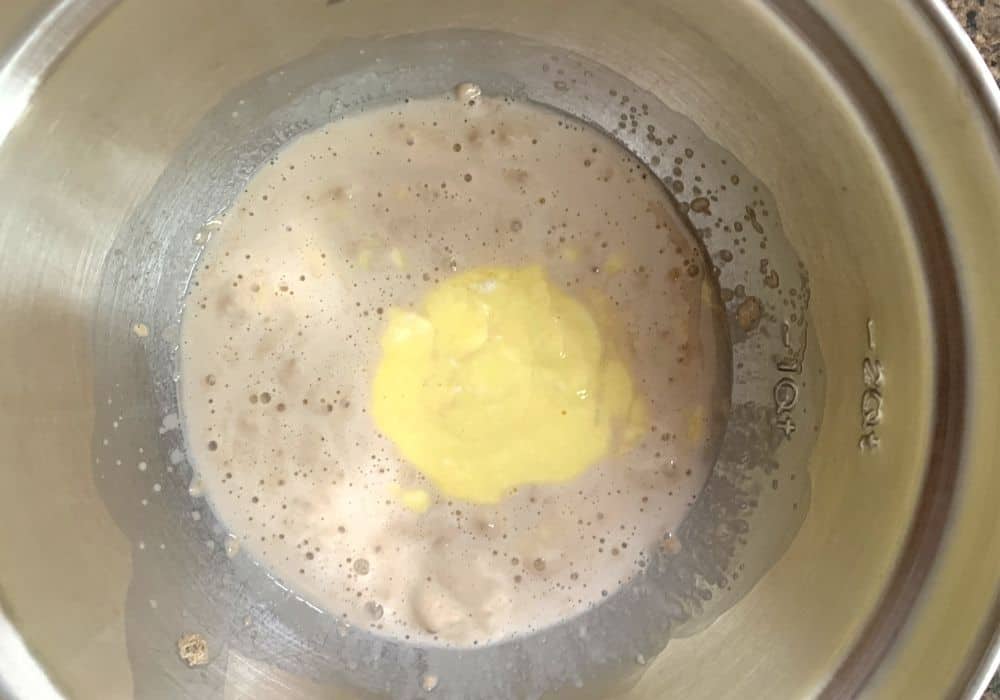 oil, yogurt, and egg added to the yeast mixture