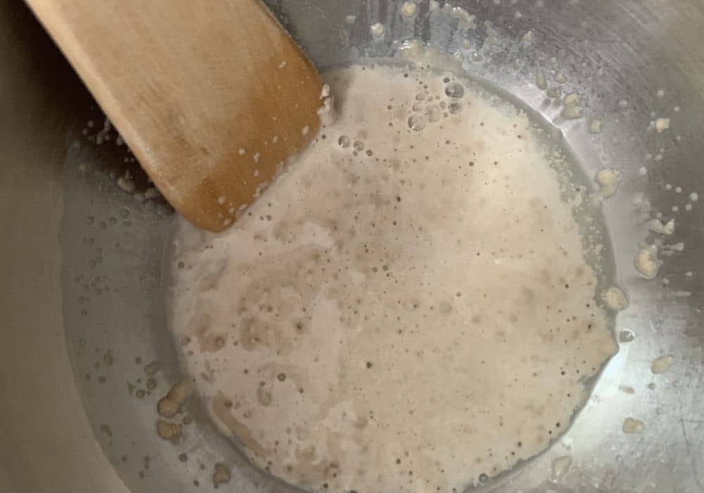 yeast proofed in a bowl of water