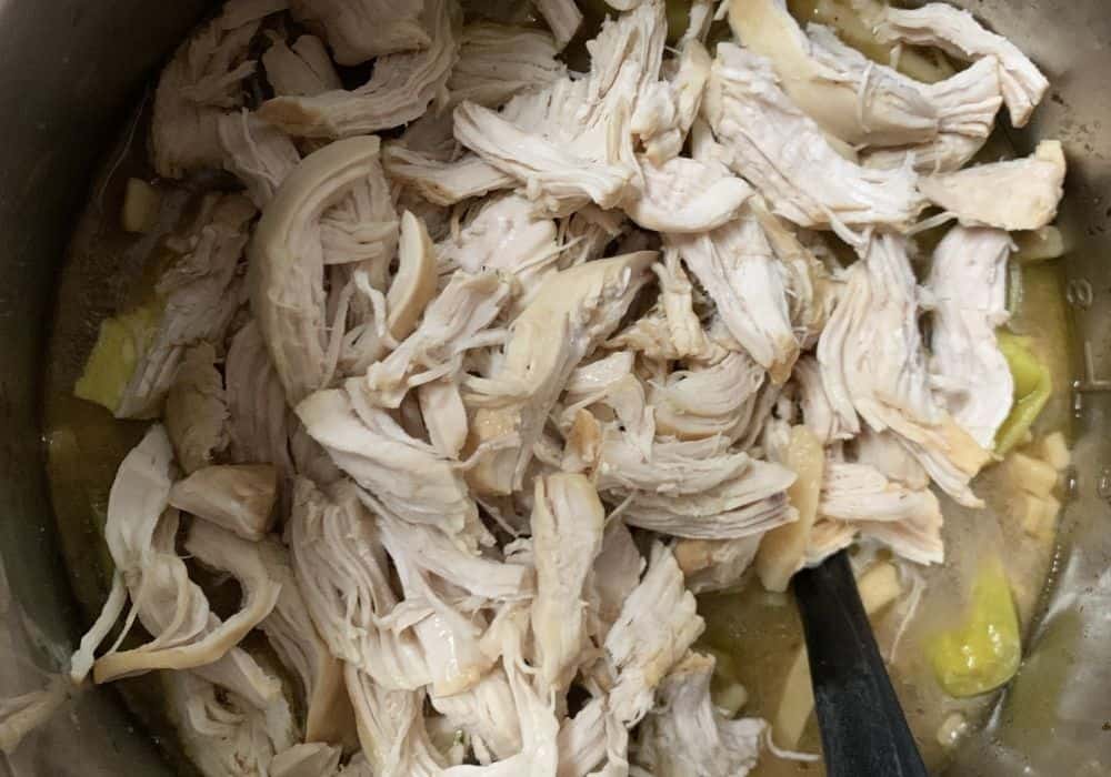 Shredded chicken for Instant Pot Mississippi chicken and noodles