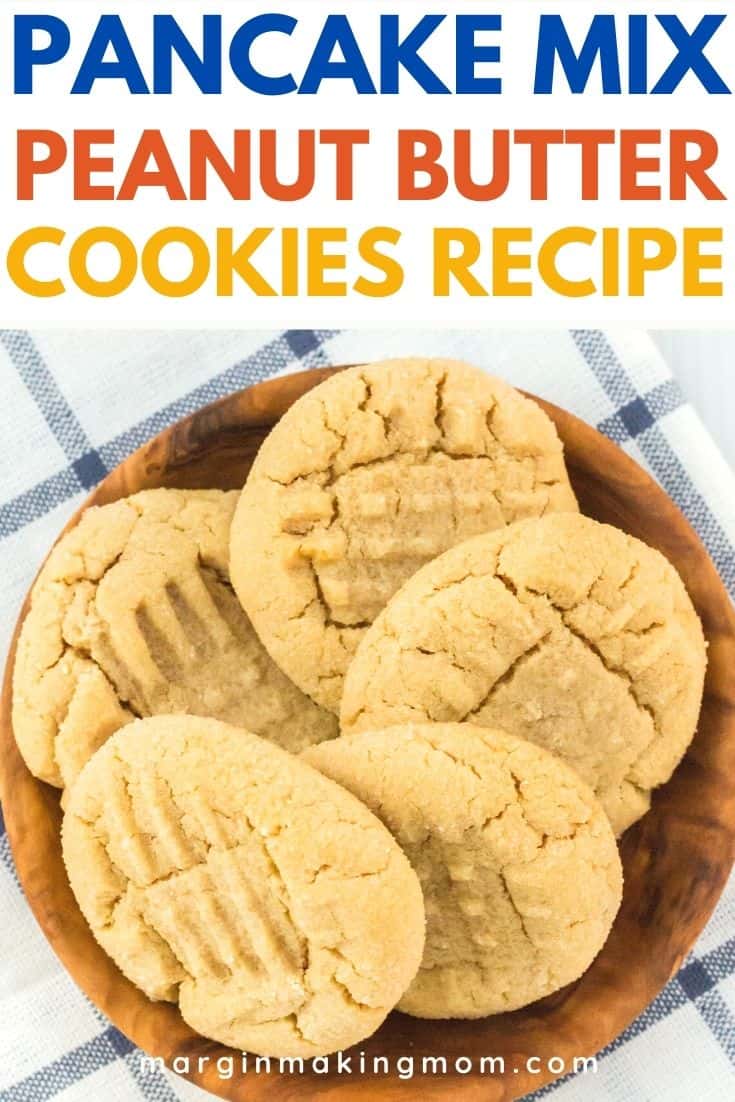 brown plate with pancake mix peanut butter cookies arranged in a circle