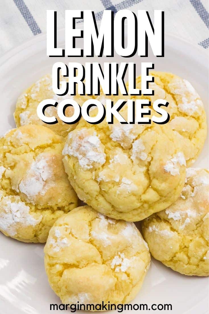 several lemon crinkle cookies on a white plate