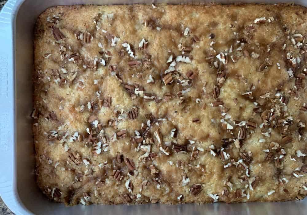 freshly baked granny cake, ready for glaze to be applied