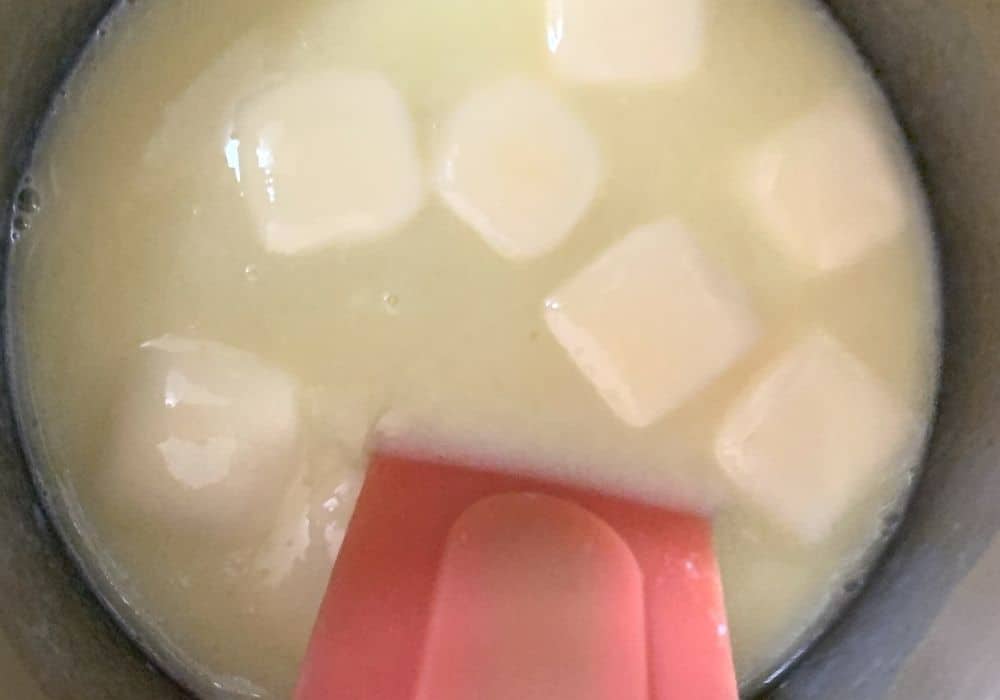 evaporated milk, sugar, butter, and vanilla in a small saucepan for making the glaze for a granny cake