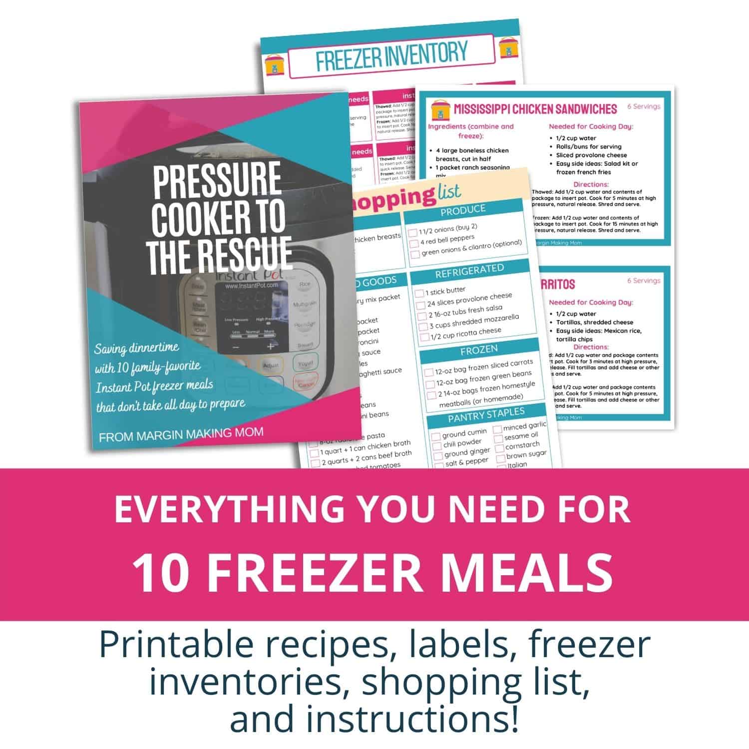 Instant Pot freezer meals document mockup of pages