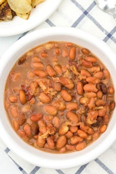white bowl filled with Instant Pot pinto beans