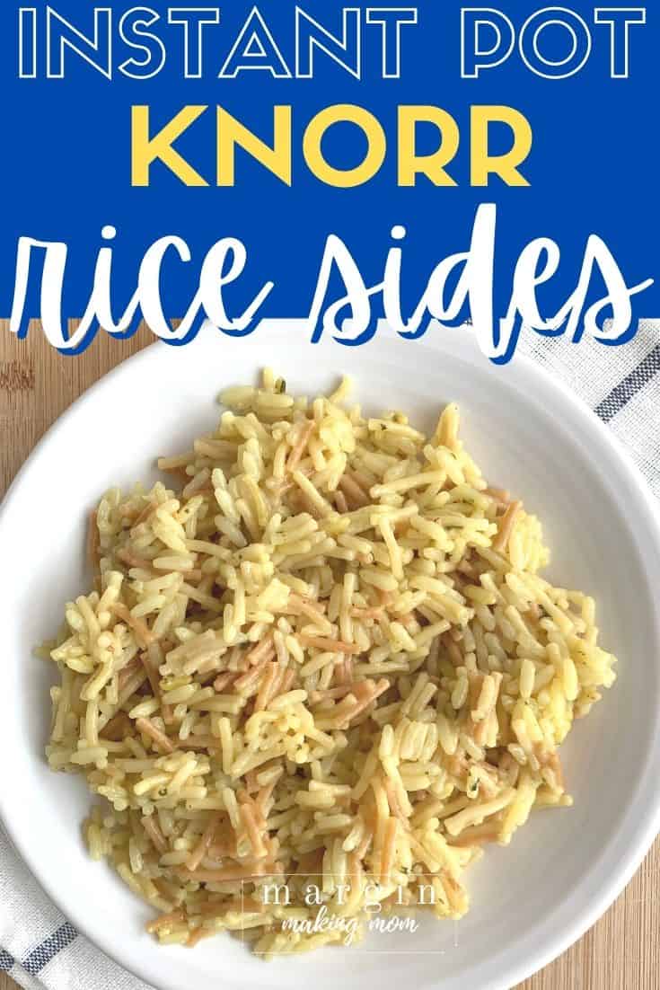 Knorr rice sides chicken rice that was cooked in the Instant Pot, served on a white plate