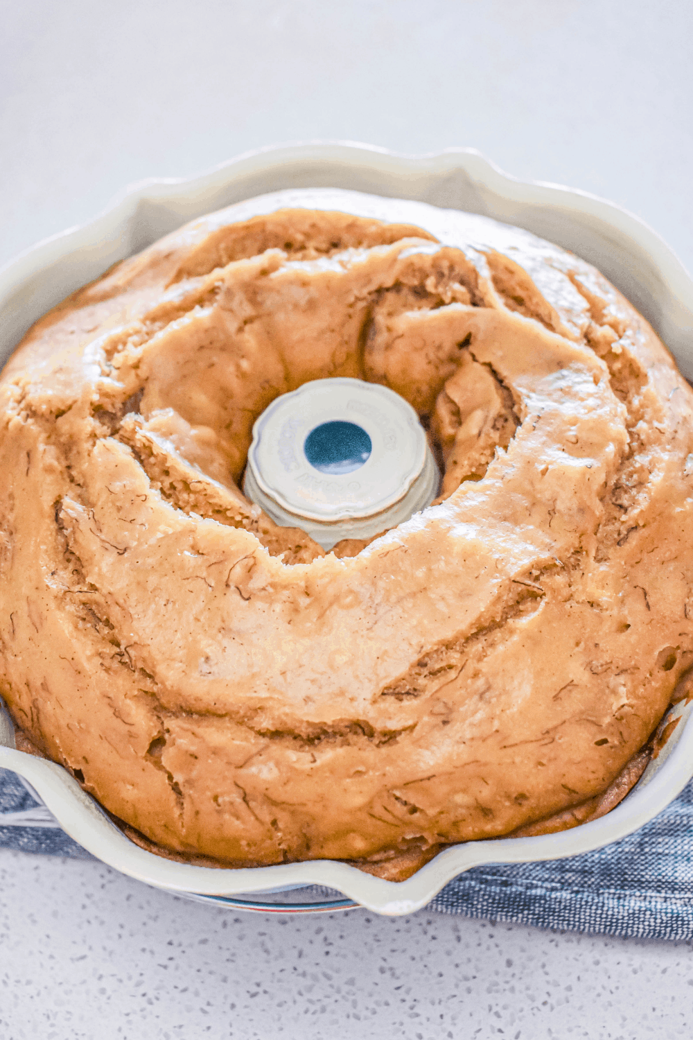instant Pot banana bread that has just been removed from the pressure cooker, still in the bundt pan
