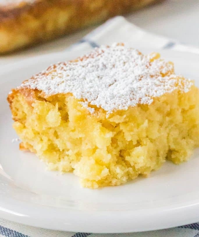 slice of pineapple cake on a white plate