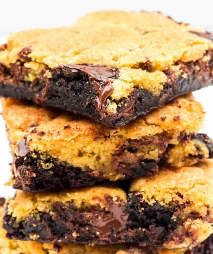 stack of marbled brownie cookie bars