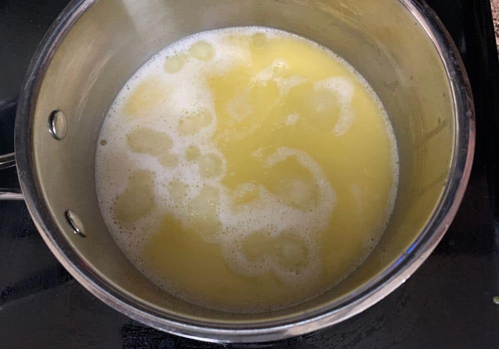 butter and water boiling in a saucepan