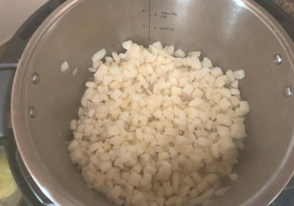 frozen hash brown potatoes added to the insert pot of the Instant Pot