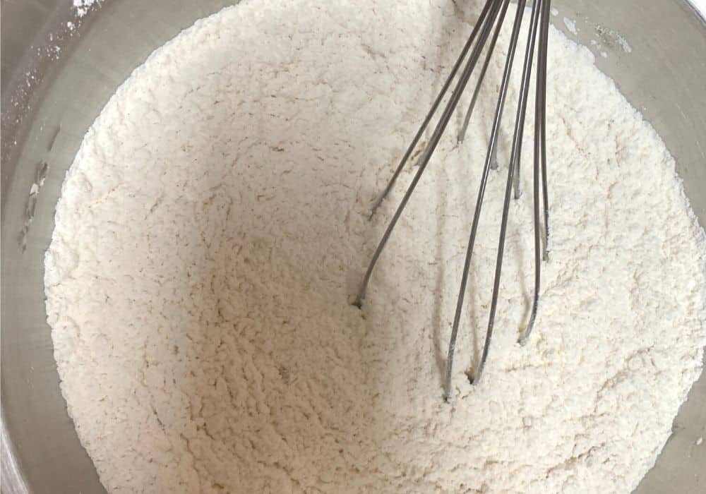 dry ingredients for pear bread in a mixing bowl