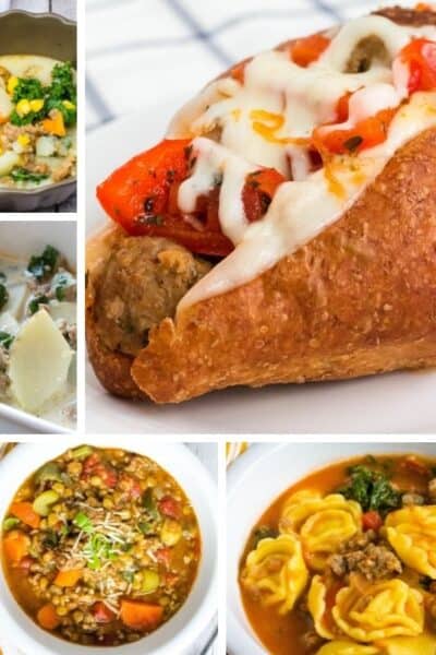 collage image of various Instant Pot Italian Sausage recipes
