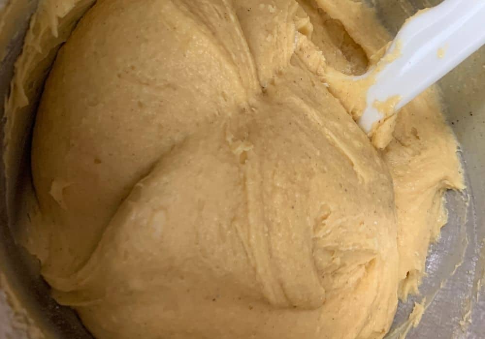 batter for eggnog bread in the mixing bowl