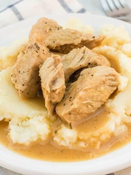 Instant Pot pork chops and gravy over mashed potatoes