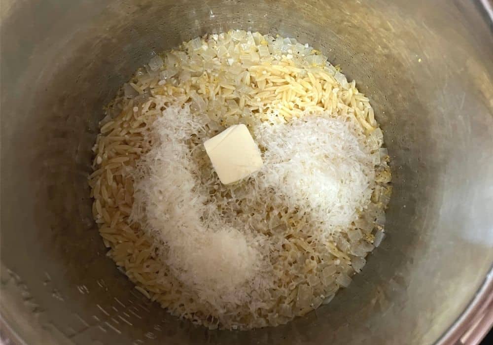 freshly cooked orzo with butter and parmesan cheese added.