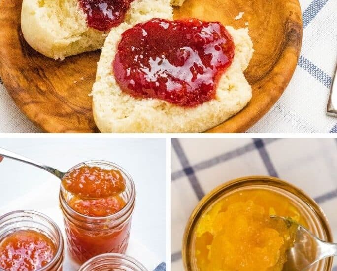 collage image of three different varieties of Instant Pot jam