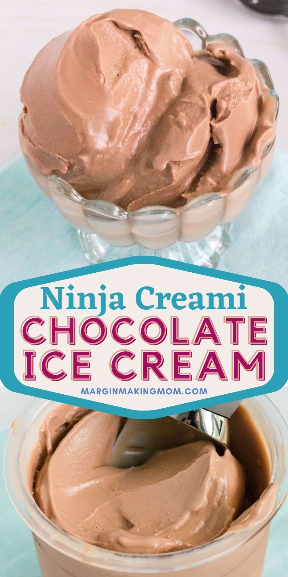 collage of two photos of Chocolate Ninja Creami Ice Cream.