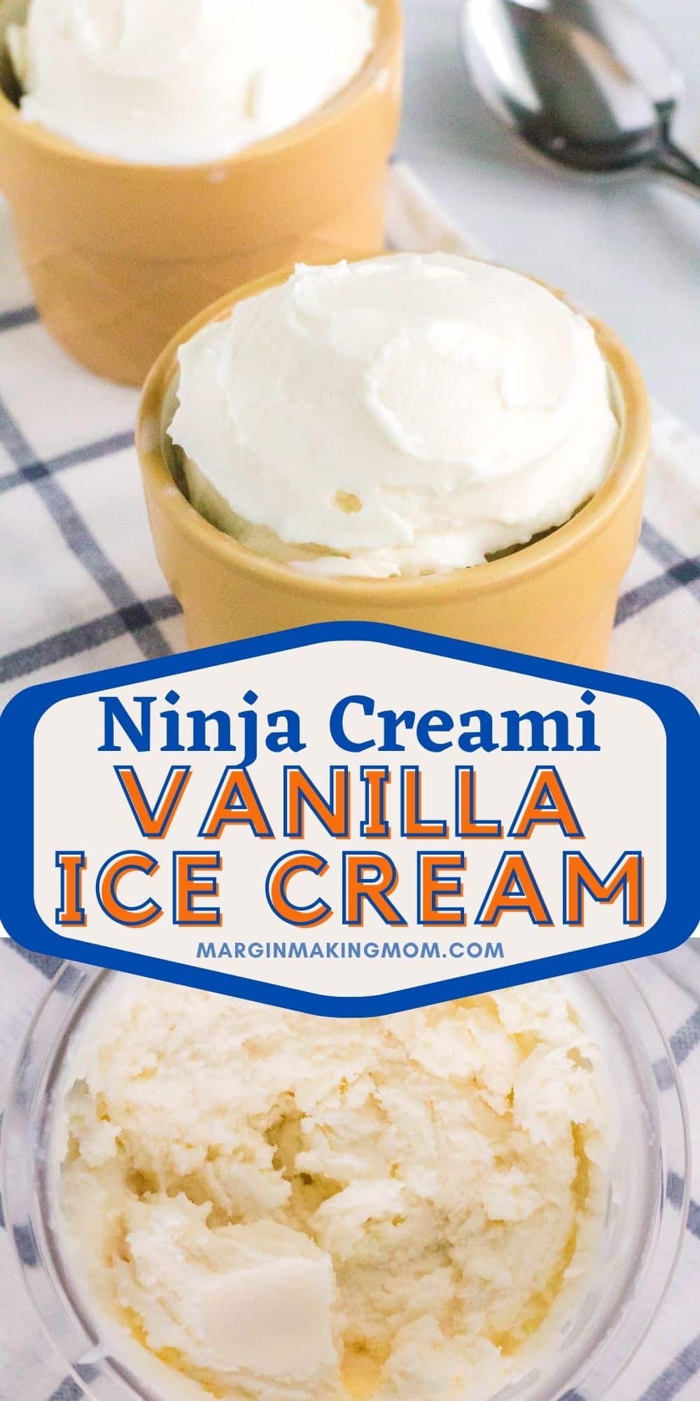 two photos of vanilla ice cream made in the Ninja Creami