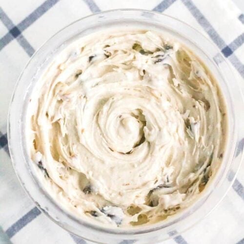 overhead view of chunky monkey ice cream made in the Ninja Creami