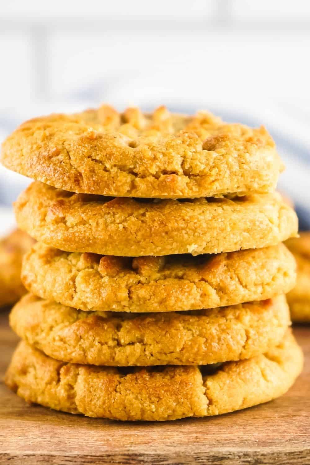 stack of five gluten free air fryer peanut butter cookies