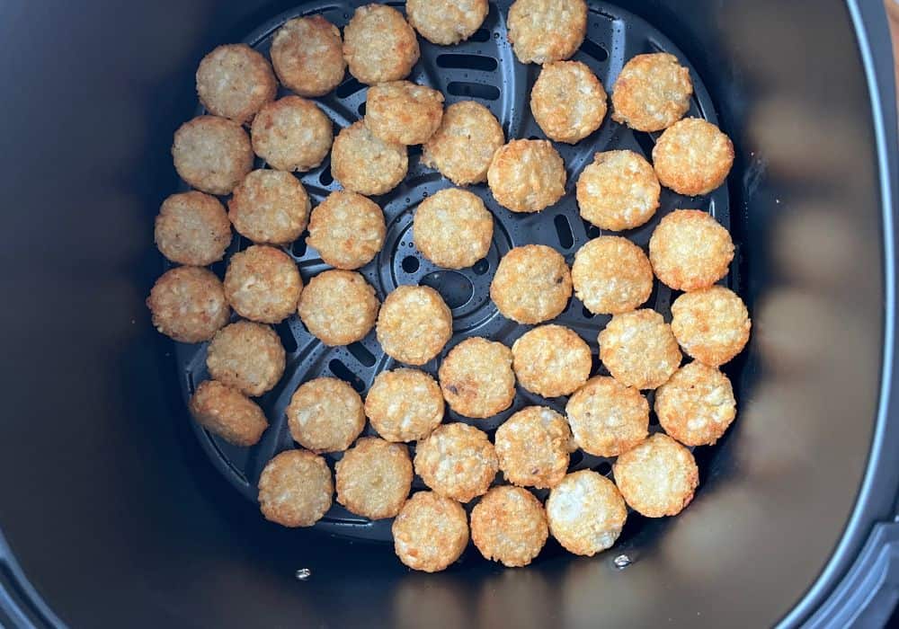 cooked Crispy Crowns in the basket of an air fryer