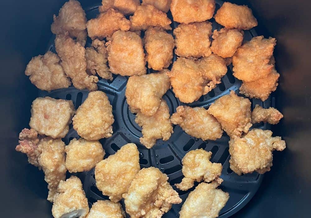 air fried chicken nuggets ready to be used in orange chicken recipe
